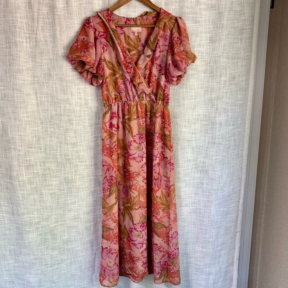 Show Me Your Mumu Verity Pink Floral Chiffon Midi Dress